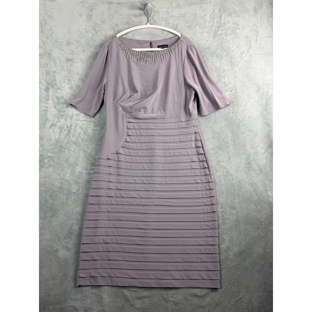 Adrianna Papell Womens 16 Gray Sheath Dress Beaded Ruched Tiered Cocktail